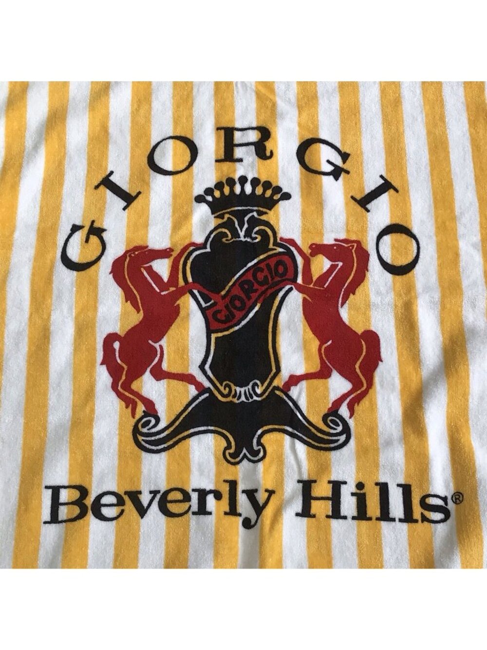 Vintage GIORGIO BEVERLY HILLS Beach Pool TOWEL YELLOW White Stripes 80’s EUC